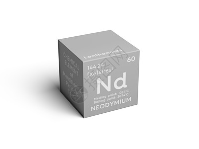 钕 镧系元素 门捷列夫周期的化学元素盒子渲染电子科学家原子立方体正方形插图质量3d图片