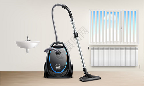 洗手间吸尘器的模拟插图 vie灰尘工具清洁工嘲笑真空厨房房子自动化家务器具图片