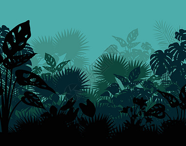 森林丛林卡通片中美丽的热带常春藤植物剪影图片