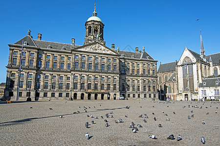 阿姆斯特丹与皇家帕拉在大坝广场的市风景城市街道民众特丹交通建筑学水坝纪念碑正方形首都图片