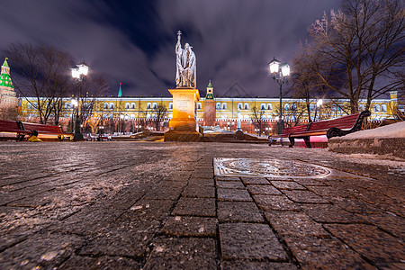 莫斯科市中心晚上牧师城市宗教建筑学天空雕塑正方形册封纪念碑公园图片