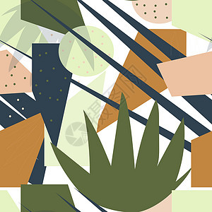复古几何无缝图案 时尚的棕榈叶无尽的背景重复纹理 它制作图案矢量风格装饰品针织马赛克横幅插图装饰织物圆圈绘画图片