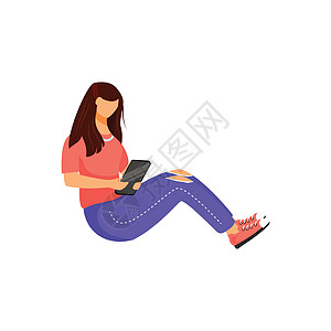 具有智能手机在线客户平面颜色矢量不露面字符的女性 穿休闲服的女孩为网页图形设计和动画制作在线订单孤立的卡通插图图片