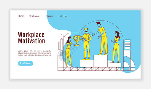 工作场所动机登陆页面平面轮廓矢量模板 主页布局 具有卡通轮廓特征的专业成长单页网站界面 网页横幅网页图片