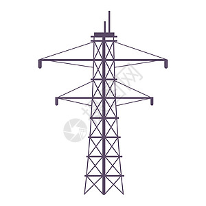 电塔卡通矢量图 电力线塔平面颜色对象 用于在白色背景下隔离的配电的大型金属结构 电话电源线图片