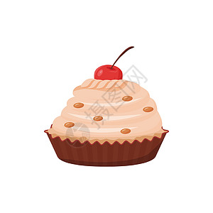 美味的蛋糕卡通矢量图 带有樱桃装饰的甜食糕点奶油面包店平面颜色对象 含糖甜点美味吃孤立在白色背景背景图片
