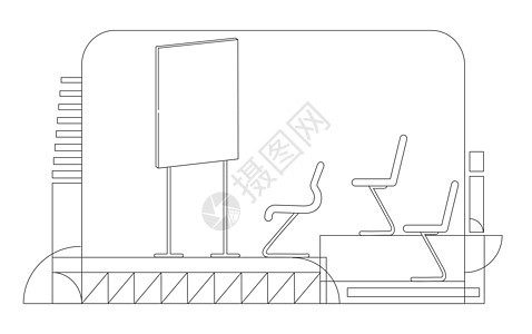 简报室轮廓矢量图 白色背景下的公司会议室会议厅轮廓构图 空荡荡的礼堂教室 白板简约风格绘图背景图片