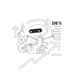 优化 bot 细线概念矢量图 用于网页设计的机器人检查软件系统错误 2D 卡通人物 修复的移动应用程序和网站错误图片