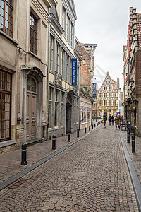 根特典型的cobblestone街文化建筑房子天空旅游纪念碑教会城市历史街道图片