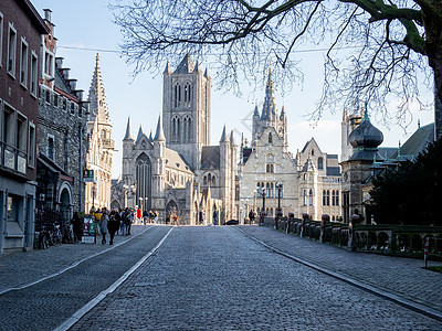 Ghent 圣尼古拉教堂的城市风景建筑旅游景观纪念碑地标教会历史性历史城市大教堂图片