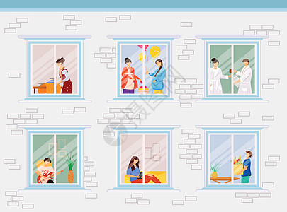 公寓邻居平面彩色矢量图制作图案图片
