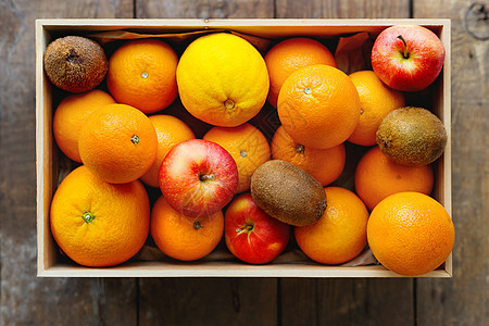 果实收成 -苹果 橙子 柠檬 基威 硬木板图片