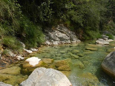 意大利利古里亚的溪激流岩石石头蓝色植物溪流冒险峡谷风景运动图片