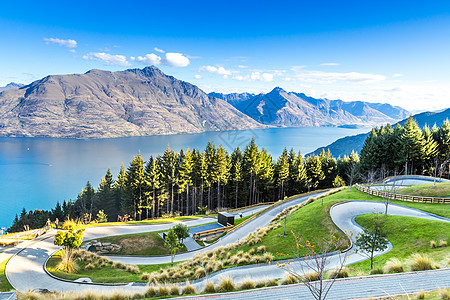 新西兰皇后镇 Questown假期日落天空蓝色景观风景地标高山旅行游客图片