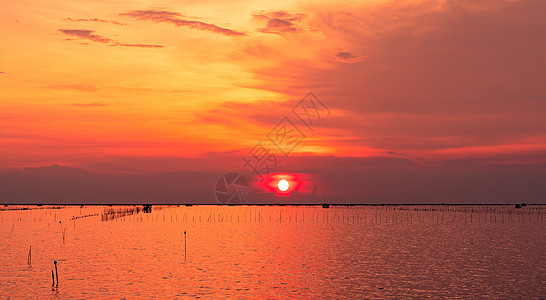 美丽的夕阳天空 海滩日落 黄昏的海与天空 热带阳光海洋假期旅行全景海浪反射天际港口太阳图片