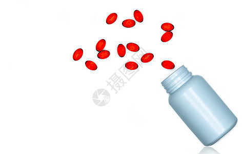 将红色软胶凝胶胶胶囊药瓶中被隔离在W的失眠藻类药片胶原睡眠药物粉刺补充药店瓶子图片
