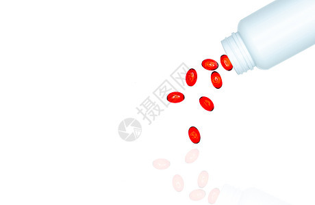 将红色软胶凝胶胶胶囊药瓶中被隔离在W的医院药物药品失眠磷虾补充甘油三酯藻类制药药剂学图片