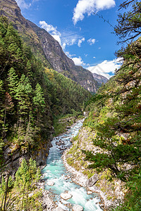 珠穆朗玛峰 喜马拉山珠峰基地特雷克营地的悬吊桥指导假期天空远足风景旅行顶峰冒险远足者登山者图片