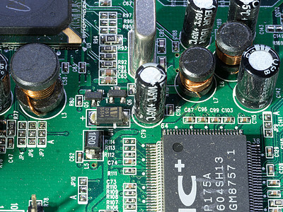 印刷电路板上的电子构件处理器电气电脑科学母板宏观半导体筹码绿色硬件图片