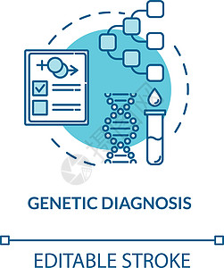 基因诊断绿松石概念图标 陪产援助 实验室分析 生殖技术理念细线插图 矢量隔离轮廓 RGB 彩绘 可编辑描边亲子蓝色螺旋研究生物生图片