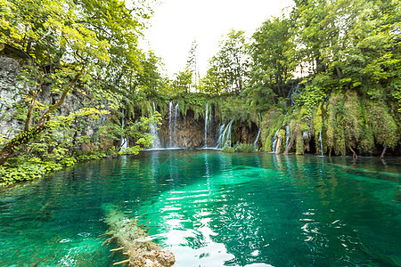 普利维茨湖 克罗地亚瀑布 神奇之地瀑布湖泊旅行池塘植物美丽国家蓝色森林溪流图片