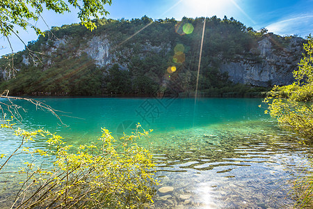 普利维茨湖 克罗地亚瀑布 神奇之地绿色旅行生态池塘风景游客湖泊蓝色公园森林图片