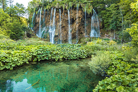 普利维茨湖 克罗地亚瀑布 神奇之地蓝色风景生态旅游绿色公园溪流池塘瀑布森林图片