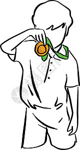 拿着金牌的男孩脖子上挂着绿丝带矢量病图片