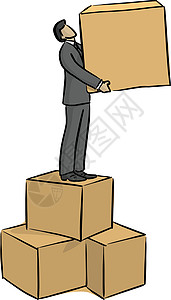 商务人士站在盒子上 手上拿着一个矢量图病图片