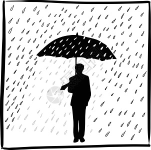 在雨中拿着雨伞的剪影商务人士矢量伊路斯特拉图片