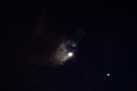 月亮和云夜空与月亮和金星星星卡片天文学太阳系天空天文行星背景