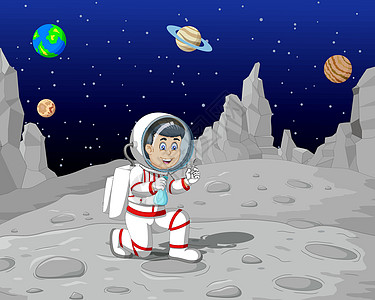 宇航员人在月球表面卡通图片