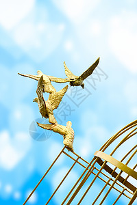白鸽的雕塑自由解放翅膀雕像晴天青铜信使航班导游艺术释放图片