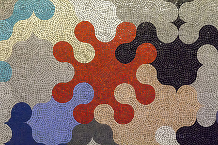拼图形状的陶瓷马赛克桌面几何艺术红色困惑建筑学墙纸材料游戏蓝色图片