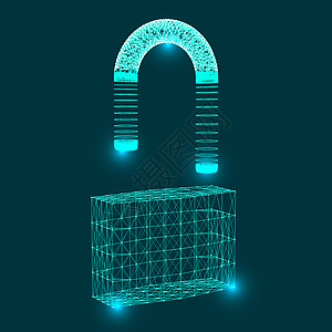 锁的符号由连接的点线和形状组成 网络解锁安全概念背景图片