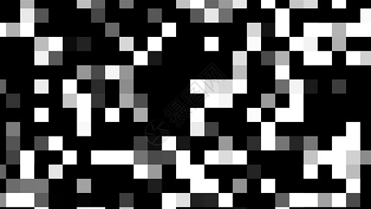 计算机生成的抽象技术背景与白色和黑色方块马赛克  3D渲染大像素图片