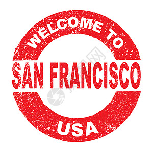 橡胶墨水印章 欢迎来到美国旧金山红色插图标签艺术橡皮圆圈广告商业城市绘画图片