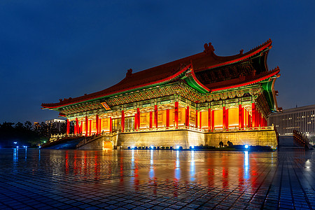 清介石纪念厅晚上在台北 台湾蓝色大厅介石文化旅行观光博物馆纪念碑天空石头图片