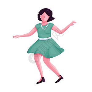 穿着复古服装的女人跳舞扁平的颜色矢量不露面的角色 表演麻花舞的女孩 女性在复古复兴派对上孤立的卡通插图 用于网页图形设计和动画背景图片