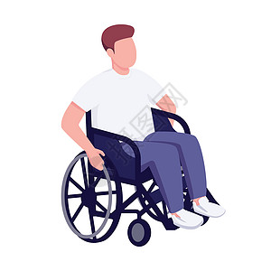 坐在轮椅上的男人平面颜色矢量不露面的角色 残疾男性积极的生活方式 有特殊需要的人孤立的卡通插图 用于网页图形设计和动画图片