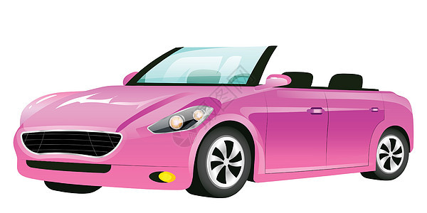 粉色敞篷车卡通矢量图 没有屋顶平面颜色对象的女式汽车的时尚汽车 没有屋顶的豪华个人交通工具隔离在白色背景上图片