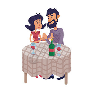 夫妇坐在桌旁平面卡通矢量插图 男人和女人有浪漫的约会 准备使用 2d 字符模板进行商业动画印刷设计 孤立的漫画她图片