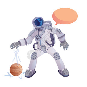火星行星探险家平面卡通矢量图 宇航员 准备使用 2d 字符模板进行商业动画印刷设计 孤立的漫画英雄与空洞的讲话泡泡图片