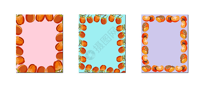 设置为三个长方形全西蒙框矢量说明种子插图食物框架饮食叶子作品橙子柿子水果图片
