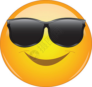 阴影中的酷表情符号 戴着墨镜的黄色笑脸图释 冷静 快乐 微笑的表情寒意眼睛镜片情感配饰眼镜玻璃色调贴纸图片