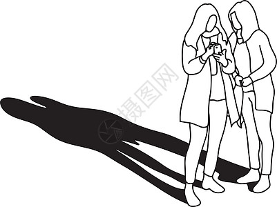 两个女人使用长阴影矢量手机图片