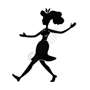 布吉伍吉女舞者黑色剪影矢量图 站立姿势的人 老式女士跳舞摇滚 2d 卡通人物形状商业动画打印图片