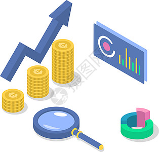 会计和审计等距彩色矢量插图 收入增加 经济增长 商业计划 数据分析和统计 企业战略 孤立在白色背景上的 3d 概念图片