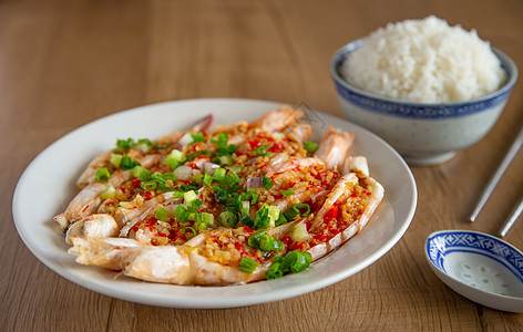 含大蒜和辣椒虾烹饪图片餐厅菜单午餐海鲜美味美食盘子蒸汽图片