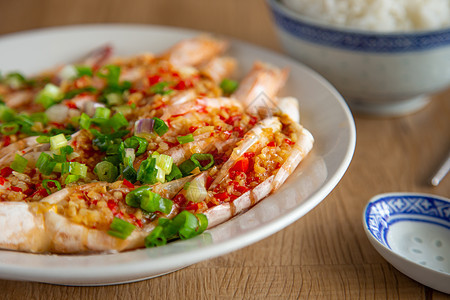 含大蒜和辣椒虾盘子烹饪图片美味食物餐厅海鲜蒸汽菜单美食图片